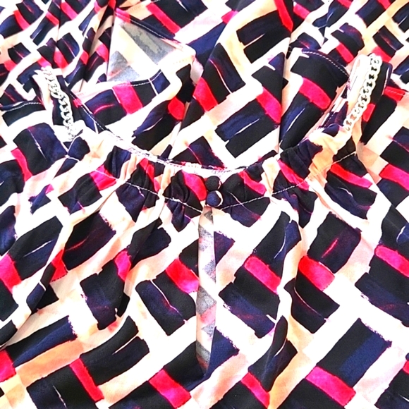 WHITE HOUSE BLACK MARKET TOP SZ XS MULTICOLOR GEOMETRIC SLEEVELESS LAYERED - Picture 7 of 8